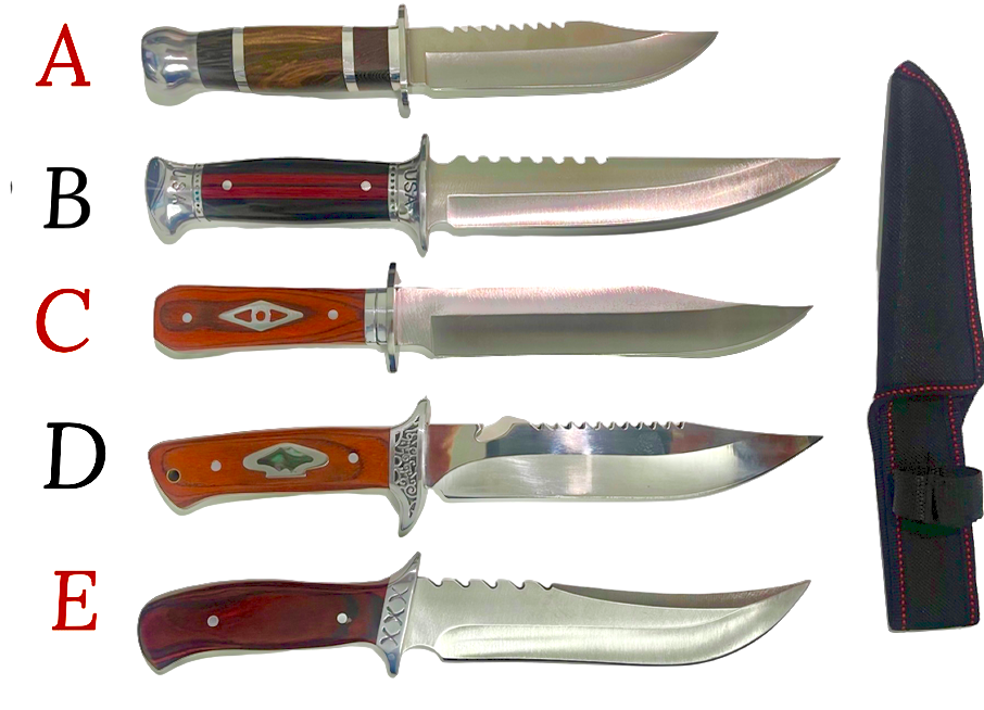 HUNTING/FISHING KNIFE – WALNUT OAK WOOD IN 5 SIZES $25