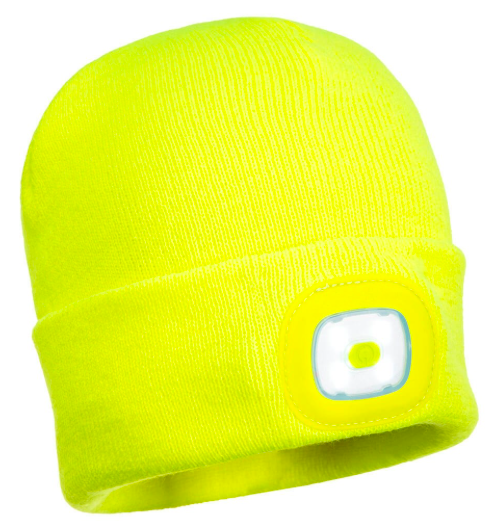 Portwest Light Up Beanie Safety Winter Hat with Rechargeable LED Headlamp 