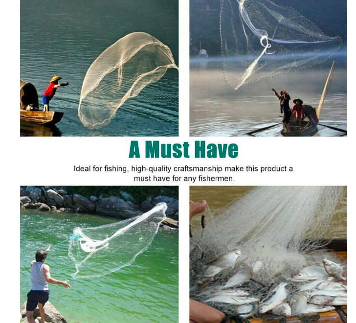 Heavy Duty Durable Casting Net ( IN 2 SIZES ) With Sinkers Bait Easy Throw  Hand Cast Strong Tire Trap Tight Mesh Line Tool 1 FOR $34.99 0R 2 FOR