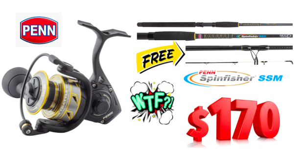 WTF DEAL -PENN BATTLE III 6000 SPINNING REEL WITH A FREE PENN SPINFISHER  SSM ROD! AVAILABLE IN 2 SIZES!!! $170!