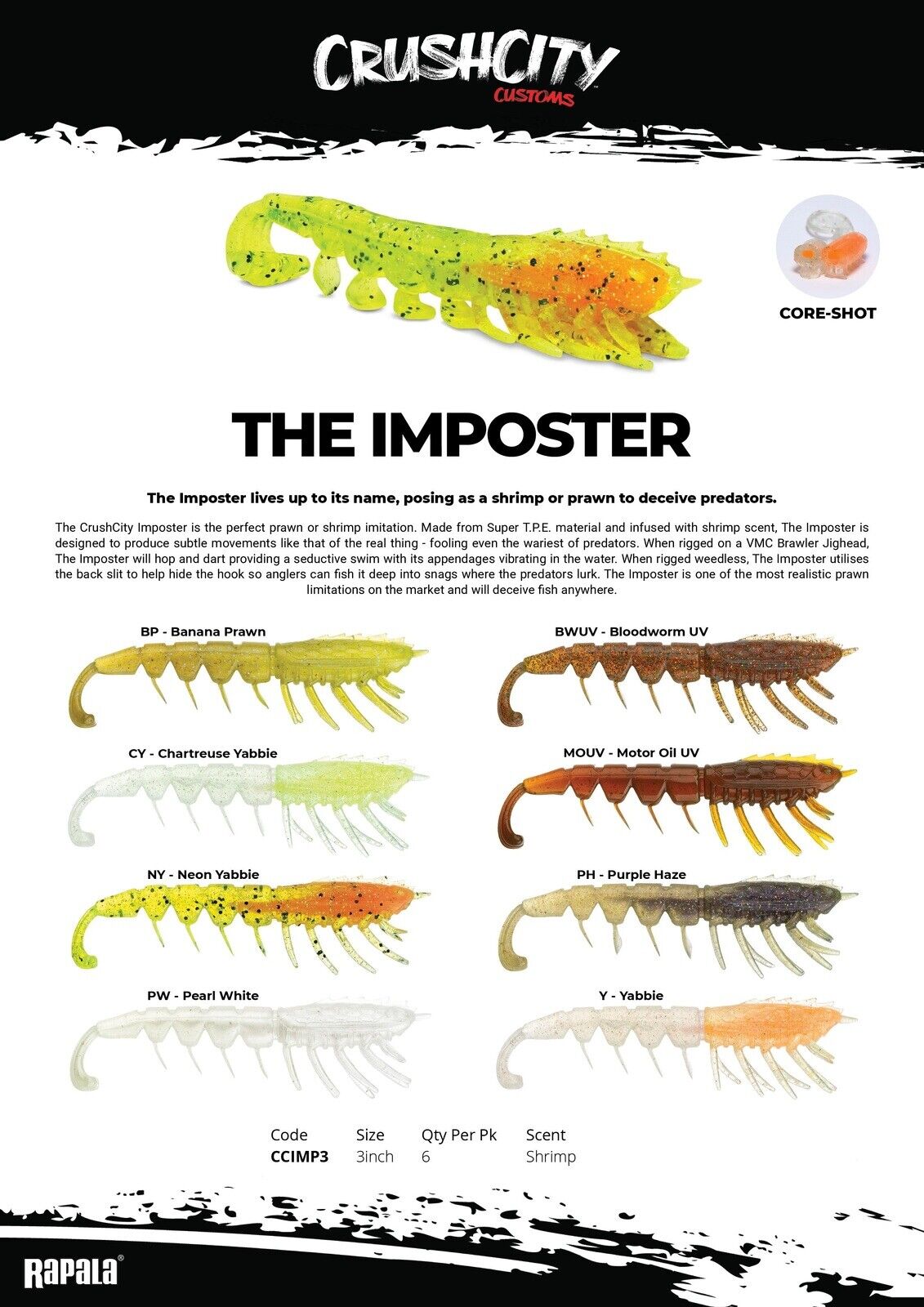 Rapala “CRUSH CITY” The Imposter Soft Plastic Fishing Lures (6