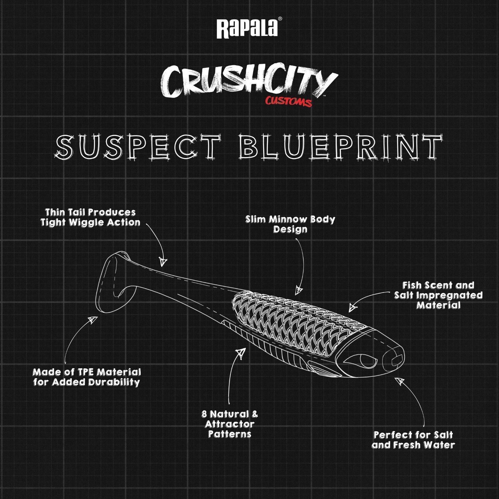 Rapala CRUSH CITY The Suspect Soft Plastic Fishing Lures (8 pack of 2.75  inch)